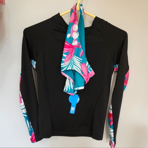 NWT-Cupshe Kathy Tropical Long Sleeve Tankini - Picture 1 of 2